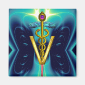 GOLDEN CADUCEUS VETERINARY SYMBOL Blue Turquoise Magneet (Voorkant)