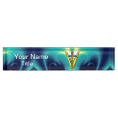 GOLDEN CADUCEUS VETERINARY SYMBOL Blue Turquoise Naambordje (Voorkant)
