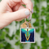 GOLDEN CADUCEUS VETERINARY SYMBOL Blue Turquoise Sleutelhanger (Hand)