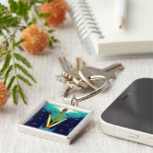 GOLDEN CADUCEUS VETERINARY SYMBOL Blue Turquoise Sleutelhanger (Zijkant)