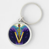 GOLDEN CADUCEUS VETERINARY SYMBOL Purple Blue Sleutelhanger (Voorkant)