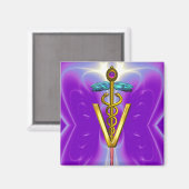 GOLDEN CADUCEUS VETERINARY SYMBOL Purple Teal Blue Magneet (Voorkant / Achterkant)
