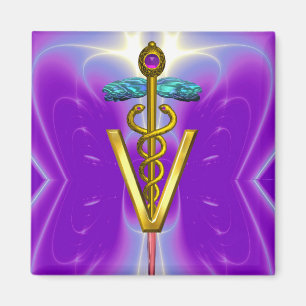 GOLDEN CADUCEUS VETERINARY SYMBOL Purple Teal Blue Magneet