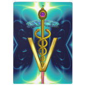 GOLDEN CADUCEUS VETERINARY SYMBOL/Turquoise Blue Klembord (Achterkant)