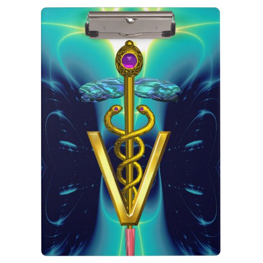 GOLDEN CADUCEUS VETERINARY SYMBOL/Turquoise Blue Klembord (Voorkant)