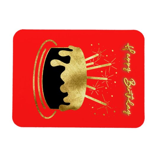 Golden Cake Happy Birthday Flexible Magnet Magneet (Horizontaal)