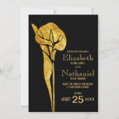 Golden Calla Lily 1920 Art Deco Wedding Invitation Kaart (Voorkant)