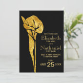 Golden Calla Lily 1920 Art Deco Wedding Invitation Kaart (Staand voorkant)