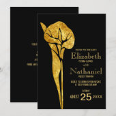 Golden Calla Lily 1920 Art Deco Wedding Invitation Kaart (Voorkant / Achterkant)