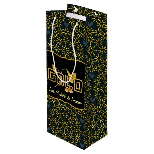 Golden Calla Lily 50th Wedding Jubileum Custom Wijn Cadeautas (Achterkant Gekanteld)