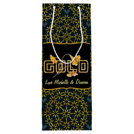 Golden Calla Lily 50th Wedding Jubileum Custom Wijn Cadeautas (Achterkant)