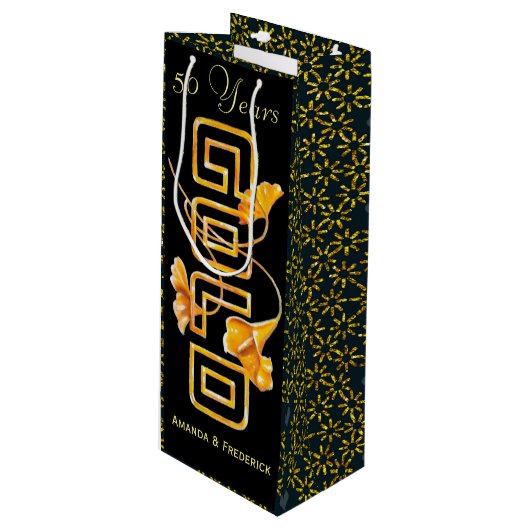 Golden Calla Lily 50th Wedding Jubileum Custom Wijn Cadeautas (Voorkant Gekanteld)