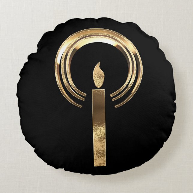 Golden Candle Elegant Black en Gold Rond Kussen (Voorkant)