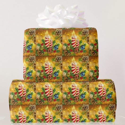 Golden Candlelight-kerstkaarsen Pinecones Cadeaupapier