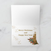 Golden Candles Holly Berries Joy kerstfoto Feestdagen Kaart (Binnen)