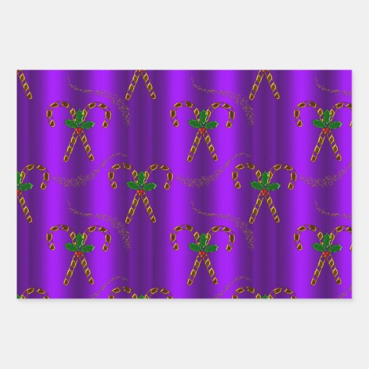 Golden Candy Cane Delight Luxe Kerstmis Inpakpapier Vel (Voorkant 3)