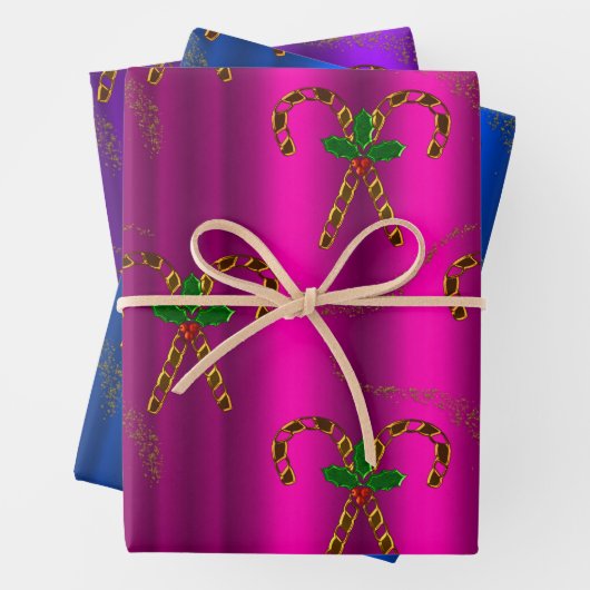 Golden Candy Cane Delight Luxe Kerstmis Inpakpapier Vel (In situ)