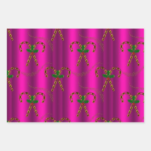 Golden Candy Cane Delight Luxe Kerstmis Inpakpapier Vel (Voorkant)