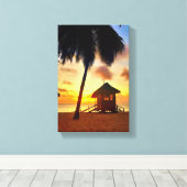 Golden Caribbean Sunset – Beach Hut Canvas Afdrukk (Insitu (Houten vloer))
