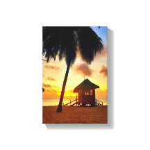 Golden Caribbean Sunset – Beach Hut Canvas Afdrukk