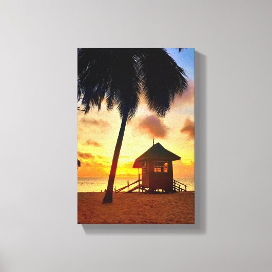 Golden Caribbean Sunset – Beach Hut Canvas Afdrukk Afdruk (Voorkant)
