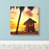 Golden Caribbean Sunset Beach Hut – Tropisch Canva Canvas Afdruk (Insitu (Houten vloer))