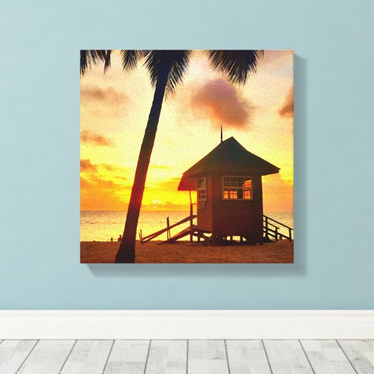 Golden Caribbean Sunset Beach Hut – Tropisch Canva Canvas Afdruk (Insitu (Houten vloer))