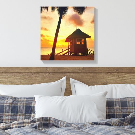 Golden Caribbean Sunset Beach Hut – Tropisch Canva Canvas Afdruk (Insitu (Slaapkamer))