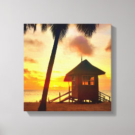 Golden Caribbean Sunset Beach Hut – Tropisch Canva Canvas Afdruk