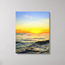 Golden Caribbean Sunset-Stretched Canvas Muurkunst