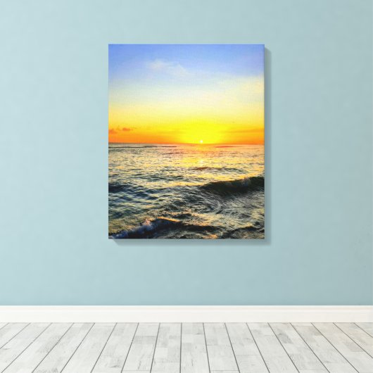 Golden Caribbean Sunset-Stretched Canvas Muurkunst Afdruk (Insitu (Houten vloer))