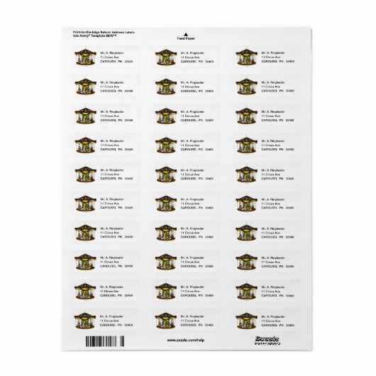 Golden Carousel Return Address Labels (Full Sheet)