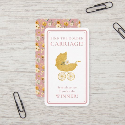 Golden Carriage Scratch-Off Game | Blush Pink Visitekaartje (Voorkant / Achterkant in situ)