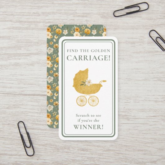 Golden Carriage Scratch-Off Game Sage Green Winner Visitekaartje (Voorkant / Achterkant in situ)