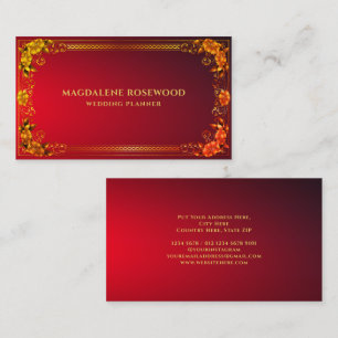 Golden Carved Regal Flowers Lijst op Helderrood Visitekaartje