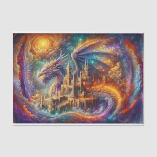 Golden Castle Dragon Decoupage Papier | mystiek (Voorkant)