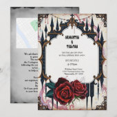 Golden Castle en Rozen Gotische bruiloft Kaart (Voorkant / Achterkant)