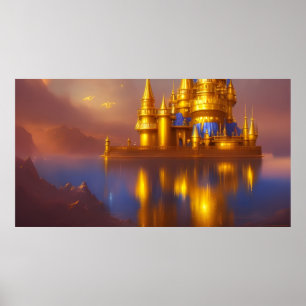 Golden Castle goudblauwe fantasie magisch 3 Poster