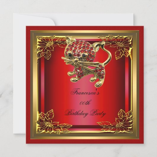 Golden Cat Elite Elegant Birthday Red Kaart (Voorkant)
