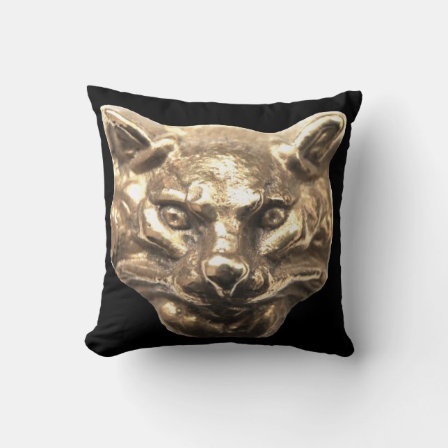 Golden Cat – goldene Katze – vergoldeter Kater Kussen (Voorkant)