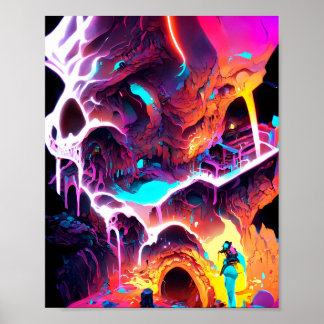 Golden Cave - Neon Ink Illustratie Poster