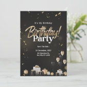 Golden Celebration Black en Gold Birthday Kaart (Staand voorkant)