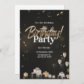 Golden Celebration Black en Gold Birthday Kaart (Voorkant / Achterkant)