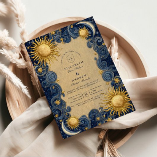 Golden Celestial Baroque Wedding Kaart