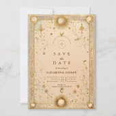 Golden Celestial Baroque Wedding Save The Date (Voorkant)