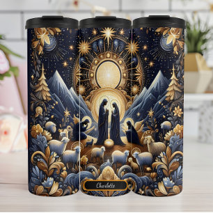 Golden Celestial Nativity Night Scene Thermosbeker