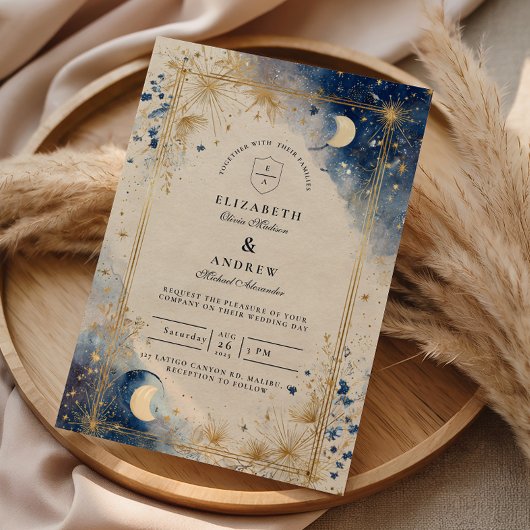 Golden Celestial Night Wedding Kaart