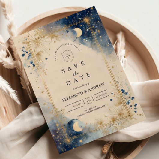 Golden Celestial Night Wedding Save The Date