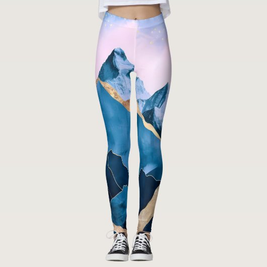 Golden Celestial Peaks Waterverf Leggings (Voorkant)