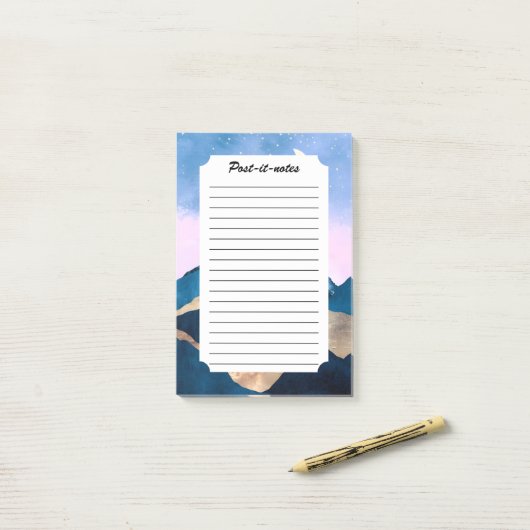 Golden Celestial Peaks Waterverf Post-it® Notes (Op bureau)